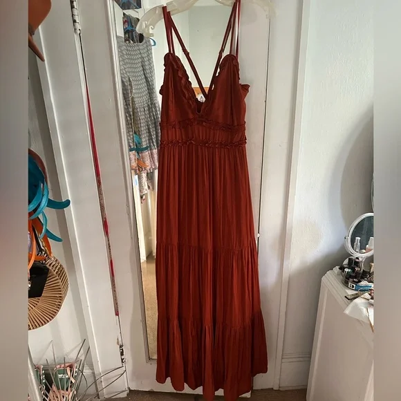 She + Sky Dresses | Satin Maxi Dress | Color: Orange/Red | Size: L | Km9richter's Closet